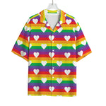 White Heart On LGBT Pride Striped Print Rayon Hawaiian Shirt