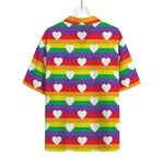 White Heart On LGBT Pride Striped Print Rayon Hawaiian Shirt