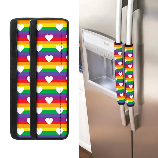 White Heart On LGBT Pride Striped Print Refrigerator Handle Covers