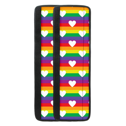 White Heart On LGBT Pride Striped Print Refrigerator Handle Covers