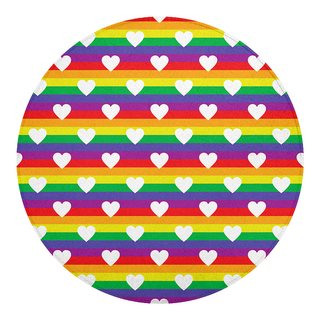 White Heart On LGBT Pride Striped Print Round Blanket
