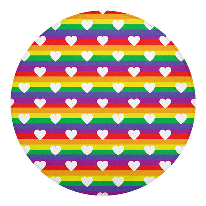 White Heart On LGBT Pride Striped Print Round Blanket
