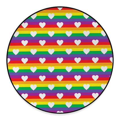 White Heart On LGBT Pride Striped Print Round Floor Mat