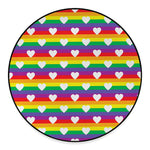 White Heart On LGBT Pride Striped Print Round Floor Mat