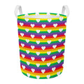 White Heart On LGBT Pride Striped Print Round Laundry Basket