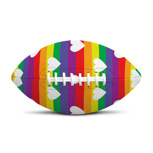White Heart On LGBT Pride Striped Print Rugby Ball