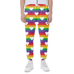White Heart On LGBT Pride Striped Print Scuba Joggers