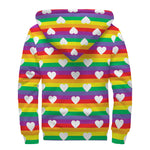 White Heart On LGBT Pride Striped Print Sherpa Lined Zip Up Hoodie