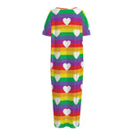 White Heart On LGBT Pride Striped Print Short Sleeve Long Nightdress