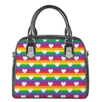 White Heart On LGBT Pride Striped Print Shoulder Handbag