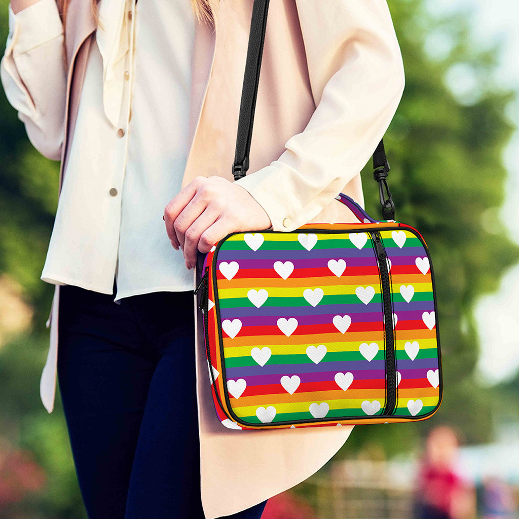 White Heart On LGBT Pride Striped Print Shoulder Strap Bible Bag
