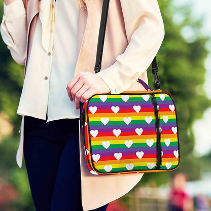 White Heart On LGBT Pride Striped Print Shoulder Strap Bible Bag