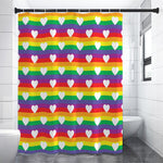 White Heart On LGBT Pride Striped Print Shower Curtain