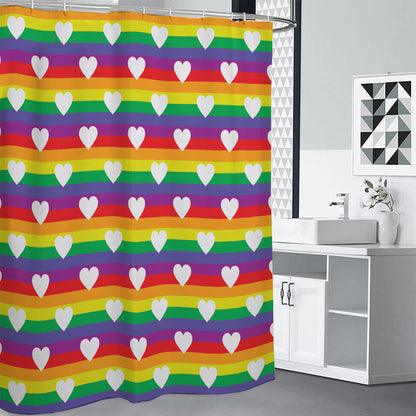 White Heart On LGBT Pride Striped Print Shower Curtain