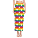 White Heart On LGBT Pride Striped Print Side Slit Maxi Skirt