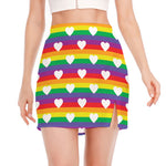 White Heart On LGBT Pride Striped Print Side Slit Mini Skirt
