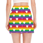White Heart On LGBT Pride Striped Print Side Slit Mini Skirt
