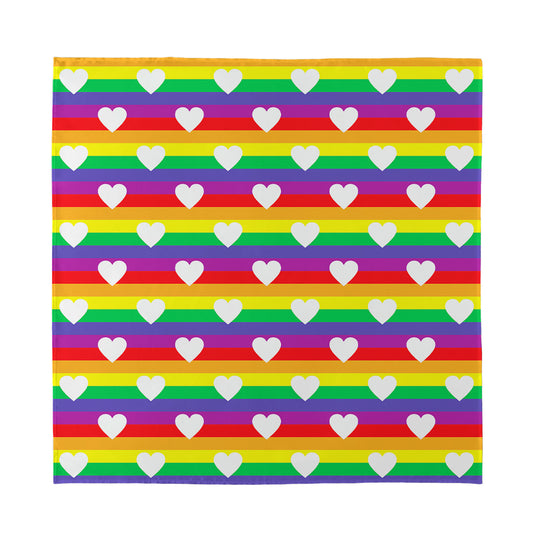 White Heart On LGBT Pride Striped Print Silk Bandana