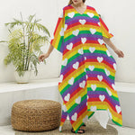 White Heart On LGBT Pride Striped Print Silk V-Neck Kaftan Dress