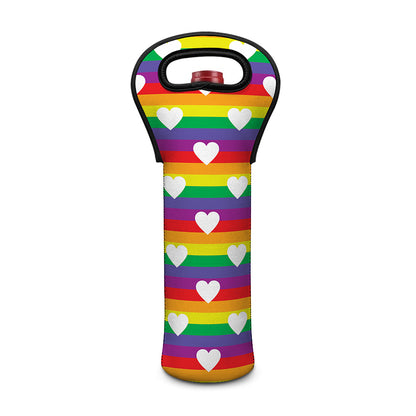 White Heart On LGBT Pride Striped Print Single Neoprene Wine Tote