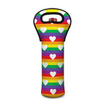 White Heart On LGBT Pride Striped Print Single Neoprene Wine Tote
