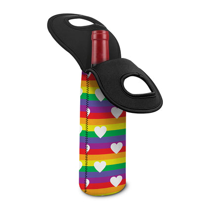 White Heart On LGBT Pride Striped Print Single Neoprene Wine Tote