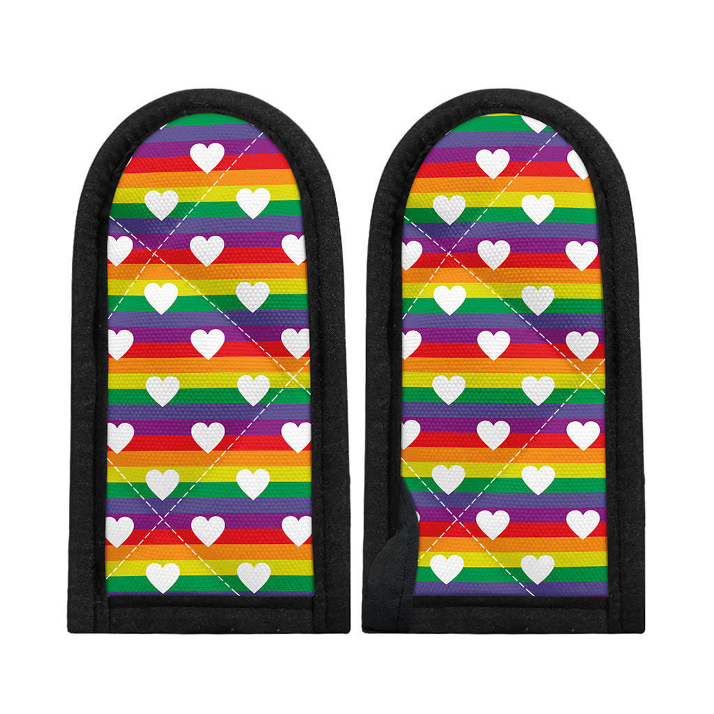 White Heart On LGBT Pride Striped Print Skillet Handle Cover