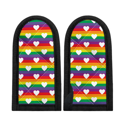 White Heart On LGBT Pride Striped Print Skillet Handle Cover