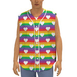 White Heart On LGBT Pride Striped Print Sleeveless Baseball Jersey