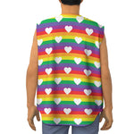 White Heart On LGBT Pride Striped Print Sleeveless Baseball Jersey