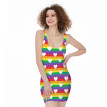 White Heart On LGBT Pride Striped Print Sleeveless Bodycon Dress