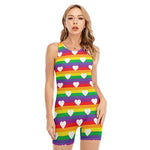 White Heart On LGBT Pride Striped Print Sleeveless One Piece Swimsuit