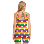 White Heart On LGBT Pride Striped Print Sleeveless One Piece Swimsuit