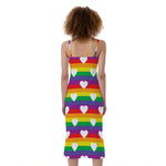 White Heart On LGBT Pride Striped Print Slim Fit Midi Cami Dress