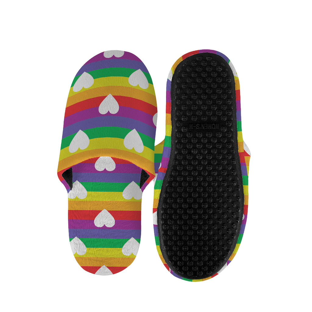 White Heart On LGBT Pride Striped Print Slippers