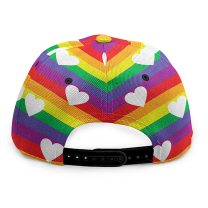 White Heart On LGBT Pride Striped Print Snapback Cap