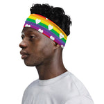 White Heart On LGBT Pride Striped Print Sports Headband