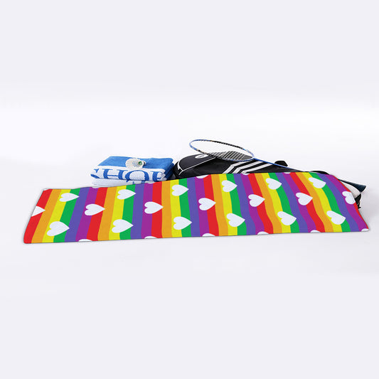 White Heart On LGBT Pride Striped Print Sports Towel