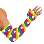 White Heart On LGBT Pride Striped Print Sun Protection Arm Sleeves