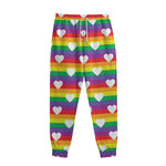 White Heart On LGBT Pride Striped Print Sweatpants