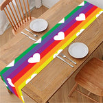 White Heart On LGBT Pride Striped Print Table Runner