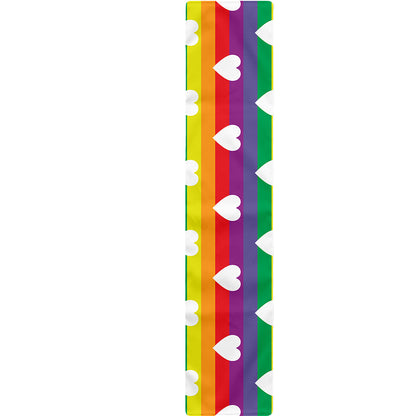 White Heart On LGBT Pride Striped Print Table Runner