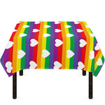 White Heart On LGBT Pride Striped Print Tablecloth