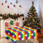 White Heart On LGBT Pride Striped Print Tablecloth