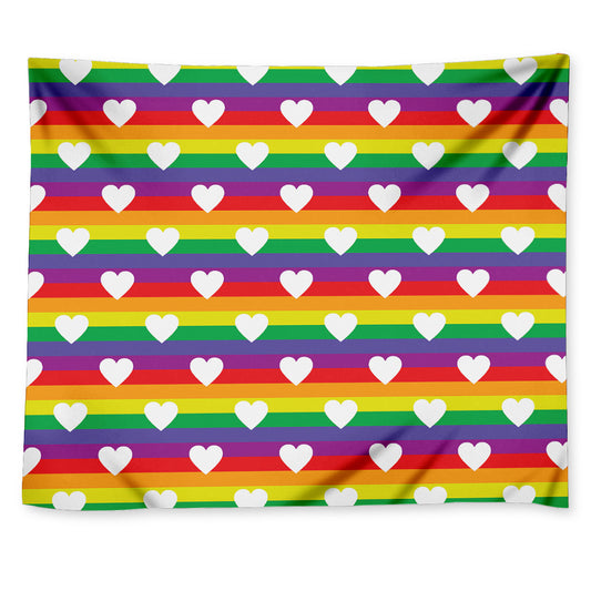 White Heart On LGBT Pride Striped Print Tapestry