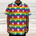 White Heart On LGBT Pride Striped Print Textured Short Sleeve Shirt