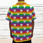 White Heart On LGBT Pride Striped Print Textured Short Sleeve Shirt