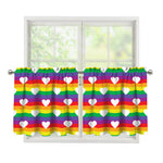 White Heart On LGBT Pride Striped Print Tier Curtains