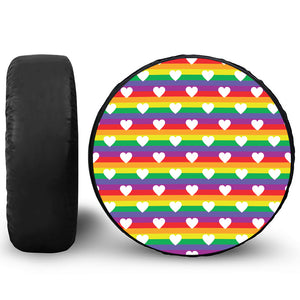 White Heart On LGBT Pride Striped Print Tire Cover