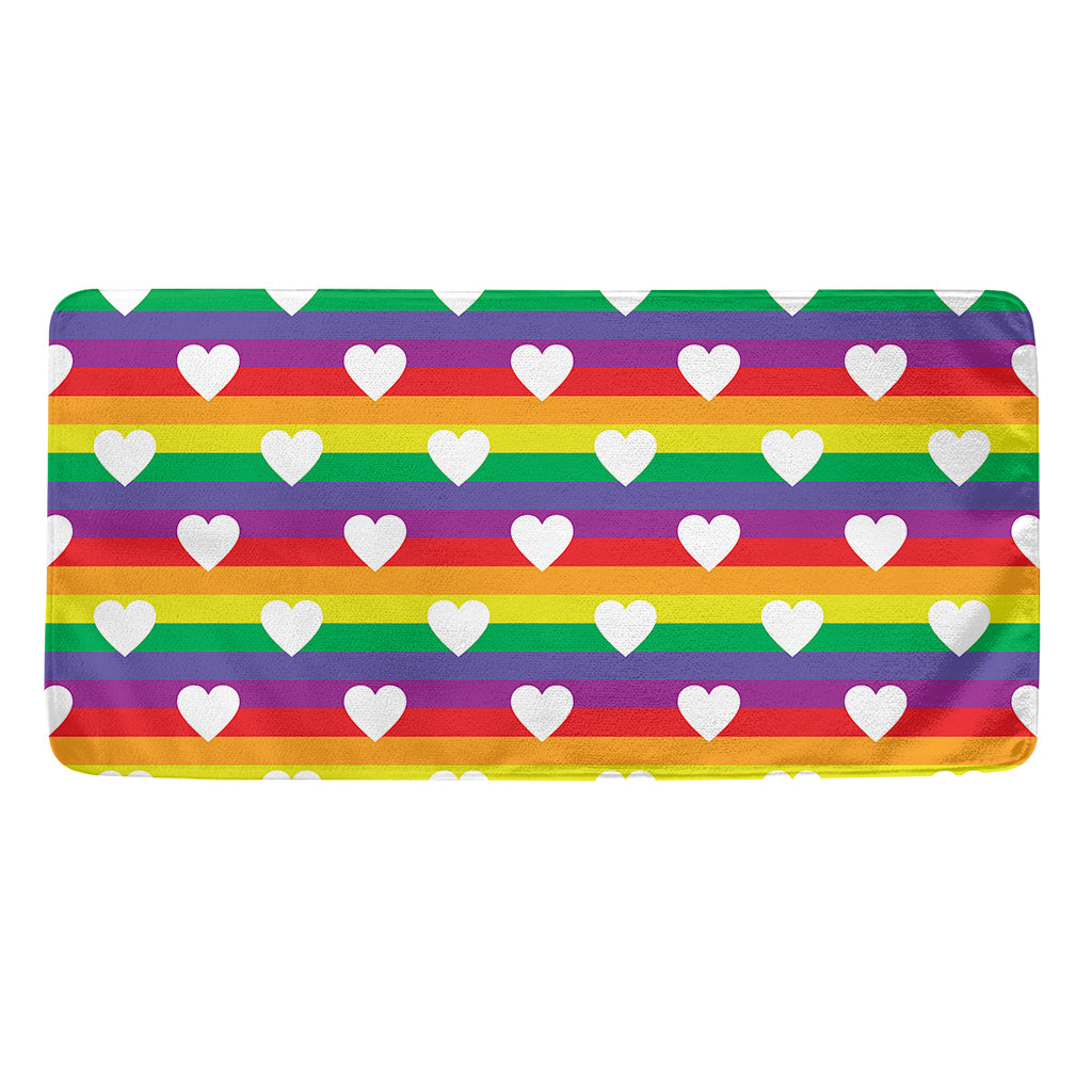 White Heart On LGBT Pride Striped Print Towel